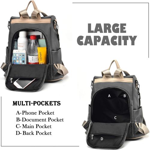 제네릭 [아마존 핫딜]  [아마존핫딜]LEMEDE Women Backpack Purse Waterproof Nylon Anti-theft Rucksack Lightweight Travel School Shoulder Bag