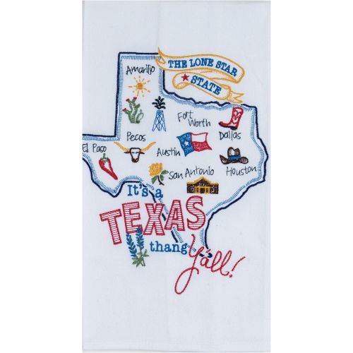 제네릭 Generic 3 Texas Themed Decorative Cotton Kitchen Towels Set with White, Blue and Red Print | 2 Flour Sack and 1 Terry Towel for Dish and Hand Drying | By Kay Dee Designs