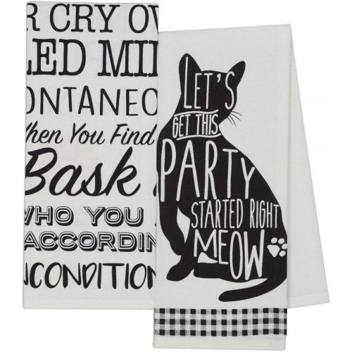 제네릭 Generic 4 Cat Themed Decorative Cotton Kitchen Towels (Includes One with Sayings) | Black and White Towel Set for Dish and Hand Drying