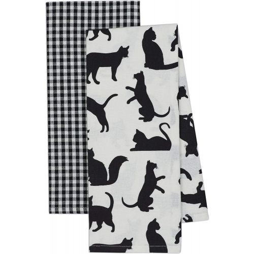 제네릭 Generic 4 Cat Themed Decorative Cotton Kitchen Towels (Includes One with Sayings) | Black and White Towel Set for Dish and Hand Drying