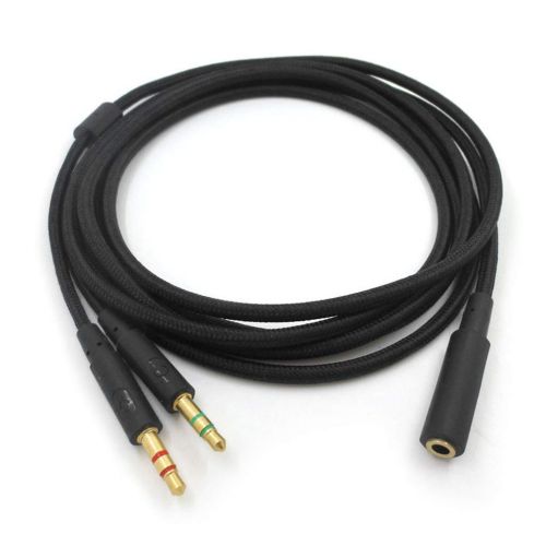 제네릭 Generic 3.5mm Universal 2 in 1 Gaming Headset Audio- Extend Cable for HyperX Cloud II/Alpha-/Cloud Flight/Core Headphone for Computer (200cm)