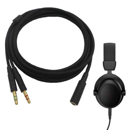 제네릭 Generic 3.5mm Universal 2 in 1 Gaming Headset Audio- Extend Cable for HyperX Cloud II/Alpha-/Cloud Flight/Core Headphone for Computer (200cm)