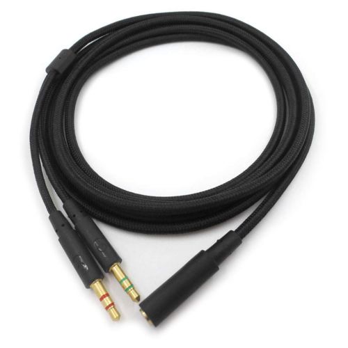 제네릭 Generic 3.5mm Universal 2 in 1 Gaming Headset Audio- Extend Cable for HyperX Cloud II/Alpha-/Cloud Flight/Core Headphone for Computer (200cm)
