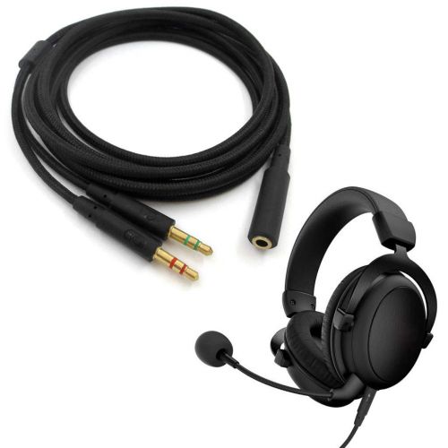 제네릭 Generic 3.5mm Universal 2 in 1 Gaming Headset Audio- Extend Cable for HyperX Cloud II/Alpha-/Cloud Flight/Core Headphone for Computer (200cm)