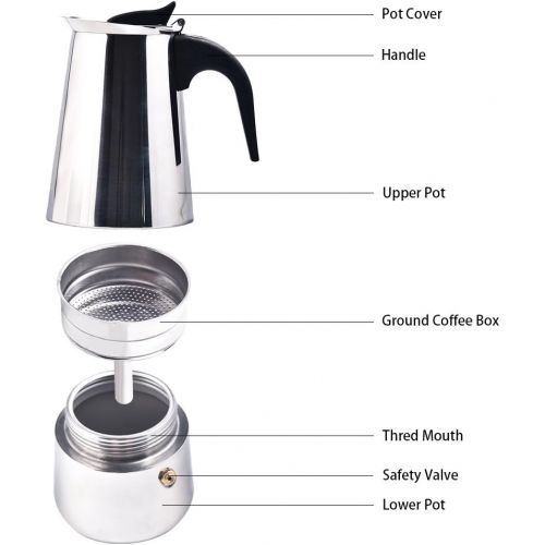 제네릭 Generic 4/6/9-Cup Coffee Pot Espresso Coffee Maker-Stovetop Espresso Maker/Italian Moka Coffee Pot-Stainless Steel Coffee Cup Percolator Stove top with Permanent Filter and Heat Resistant