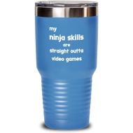 Generic Funny Video games Tumbler My ninja skills are straight outta video games Gift For Men and Women 30oz, Light Blue