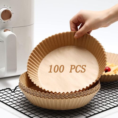 제네릭 Generic 100 Pcs Air Fryer Disposable Paper Liner, 6.3 Inch Non-stick Disposable Baking Paper, Unperforated Round Parchment Paper Sheets for Air Fryer Steaming Basket Baking Oven