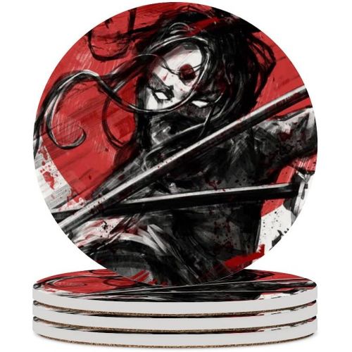 제네릭 Generic Coasters for Drinks Set of 6 ?Absorbent Ceramic Coasters for Tbletop Protection Ninja Girl Two Swords Coasters with Cork Base Gift for Housewarming and Family