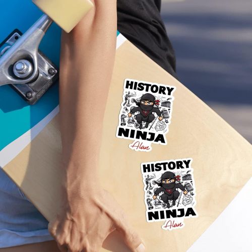 제네릭 Generic Personalized Stickers, History Ninja, Design Your Own Awesome Customized School Decal Stickers for Teen Girl Boy Men Women, Name Custom, 3 x 4 Inch Waterproof Sunproof Vinyl Decals