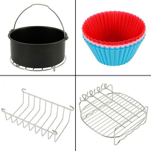 제네릭 Generic 17pcs Universal Ninja Foodi Accessories, for Gowise Phillips and Cozyna or More Brand, Air Fryer Accessories Include Cake Bucket, Pizza Tray, Metal Stand and so on (7 in8in