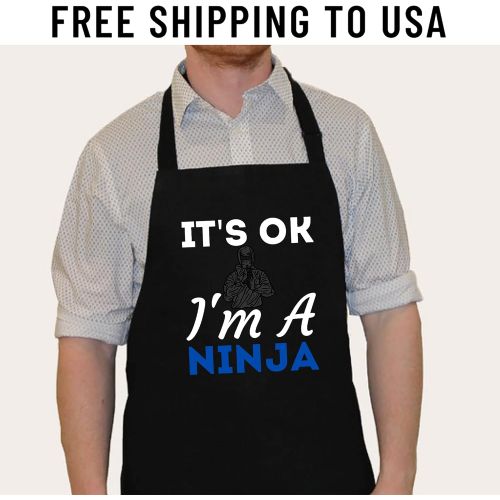 제네릭 Generic Its ok Im a ninja - perfect ninja kids & adults Black Aprons - 1 Size fits all Men Women Apron Cooking