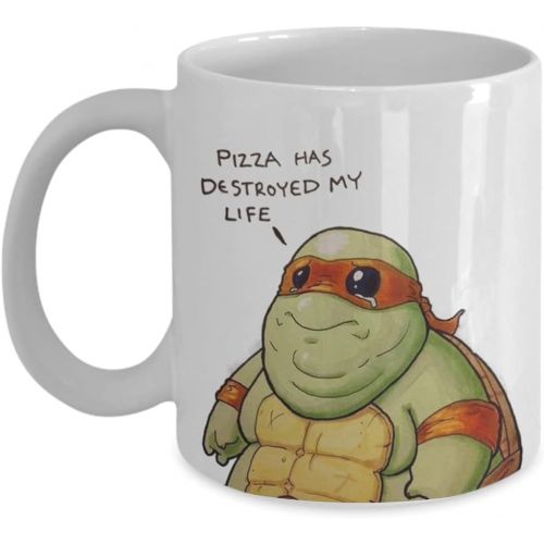 제네릭 Generic What Pizza did to Michelangelo the fallen orange Ninja Turtle. Funny pizza mug. 15oz Ceramic Coffee Mugs.