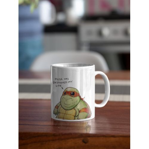 제네릭 Generic What Pizza did to Michelangelo the fallen orange Ninja Turtle. Funny pizza mug. 15oz Ceramic Coffee Mugs.