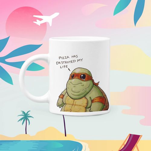 제네릭 Generic What Pizza did to Michelangelo the fallen orange Ninja Turtle. Funny pizza mug. 15oz Ceramic Coffee Mugs.