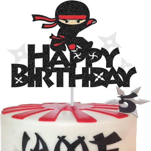 제네릭 Generic G-LOVELYS Ninja Cake Topper Nijia Theme Happy Birthday Cake Decoration for Boys and Girls Party Supplies Black