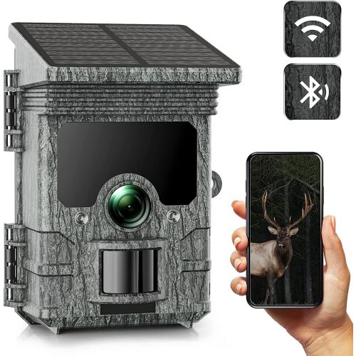 제네릭 Generic Trail Camera Solar Powered WiFi 4K 30MP, WLAN Bluetooth Game Camera with Night Vision Motion Activated, IP66 Waterproof for Wildlife Monitoring Property Security Hunting Scouting C