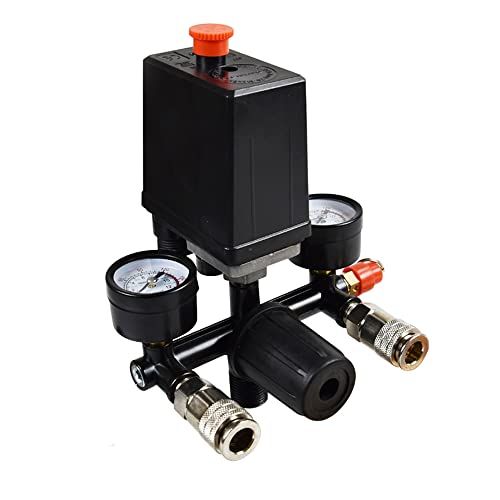 제네릭 Generic Air Compressor Pressure Switch Control Valve And Regulator Gauges,Pressure Reducer Regulator Regulation With Manometer Air Compressor + 1 x Thread Seal Tapes(1/2-394inch)