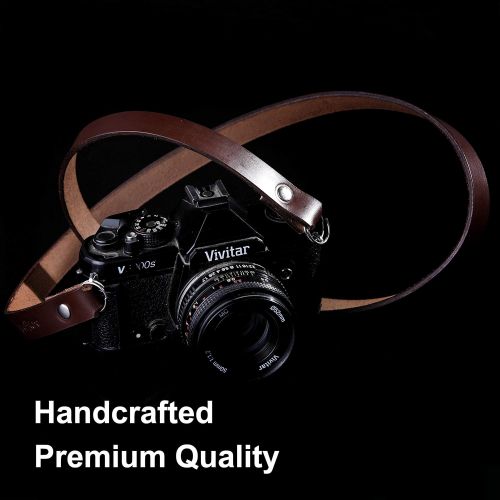 제네릭 Generic, Xaperture Classic Genuine Buff Leather Camera Neck Strap for SLRDSLR and mirrorless Cameras - Universal, Sturdy and Durable (110cm, Light Brown)