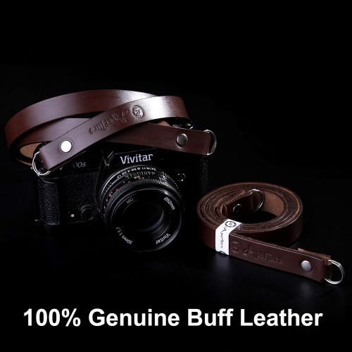 제네릭 Generic, Xaperture Classic Genuine Buff Leather Camera Neck Strap for SLRDSLR and mirrorless Cameras - Universal, Sturdy and Durable (110cm, Light Brown)