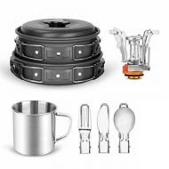 Generic Neces 10pcs Camping Cookware Mess Kit, with Stove Pot Pan Bowls Sporks Cup Messkit Camping accessories Dish set Camping supplies Camping cookware Camping gear and equipment Kitchen
