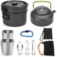 Generic Neces 10pcs Camping Cookware Mess Kit Pot Pan Fork Spoon Cup Set Outdoor Hiking Picnic Messkit Camping accessories Dish set Camping supplies Camping cookware Camping gear and equip
