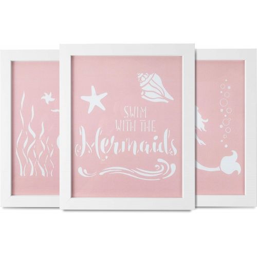 제네릭 Generic Framed Nursery Decor by Sweet SLSy Set of 3 Mermaid Prints. Cute Mermaids Shells Baby Art Kids Baby Bedroom Bathroom Pink Wall Decor Inspirational