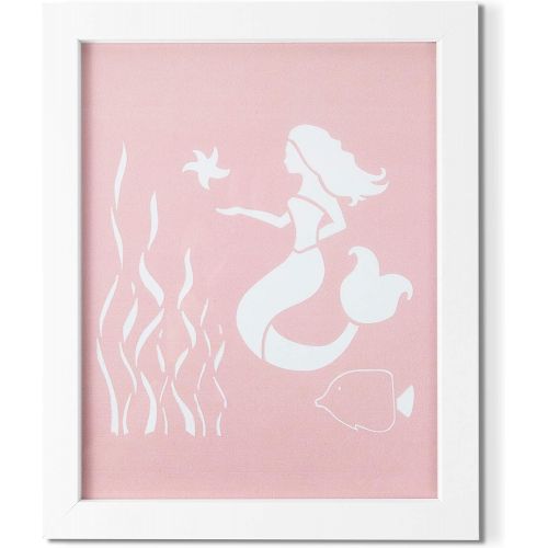 제네릭 Generic Framed Nursery Decor by Sweet SLSy Set of 3 Mermaid Prints. Cute Mermaids Shells Baby Art Kids Baby Bedroom Bathroom Pink Wall Decor Inspirational