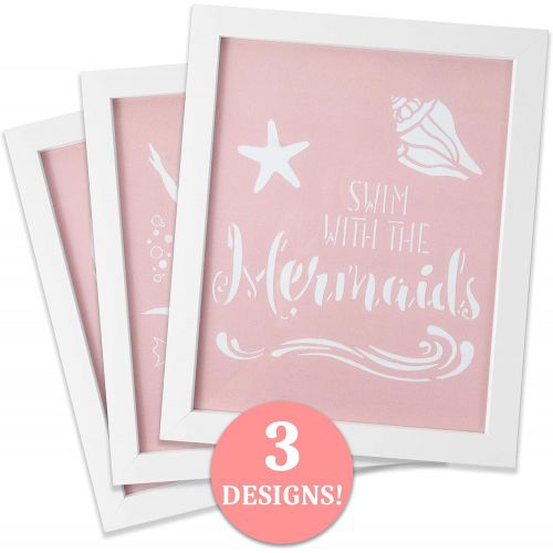 제네릭 Generic Framed Nursery Decor by Sweet SLSy Set of 3 Mermaid Prints. Cute Mermaids Shells Baby Art Kids Baby Bedroom Bathroom Pink Wall Decor Inspirational