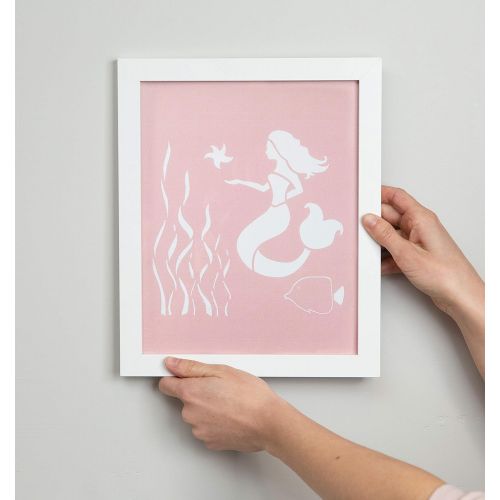 제네릭 Generic Framed Nursery Decor by Sweet SLSy Set of 3 Mermaid Prints. Cute Mermaids Shells Baby Art Kids Baby Bedroom Bathroom Pink Wall Decor Inspirational