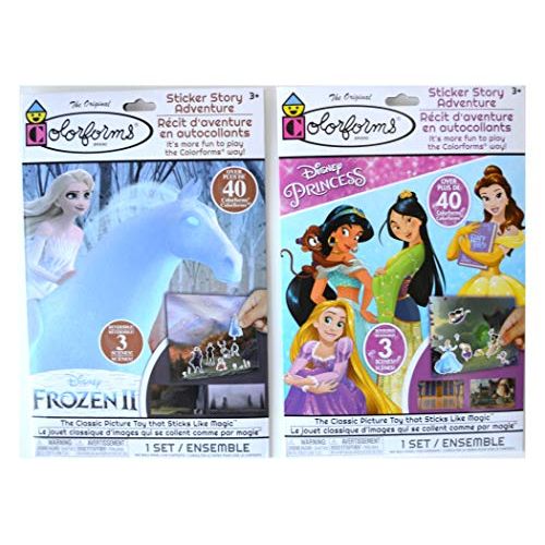 제네릭 Generic Colorforms Sticker Story Adventure Frozen 2 & Disney Princess Sets (Over 80 pcs & 6 Scenes) (Bundle of 2 Packs)