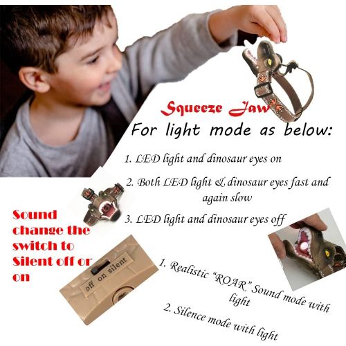 제네릭 Generic ALLIXRON Dinosaur headlamp for Kids 3 Years Old Above, Kid flashlights Birthday Parties, Kid Camping , Child Hiking, Head Reading Light, Head Torch with Adjustable Flashlight Headb