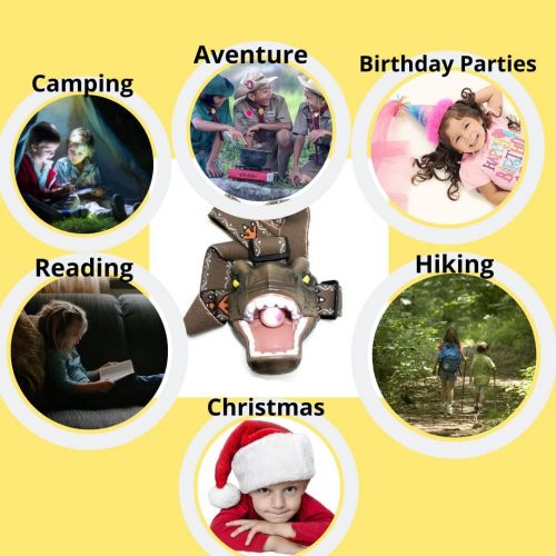 제네릭 Generic ALLIXRON Dinosaur headlamp for Kids 3 Years Old Above, Kid flashlights Birthday Parties, Kid Camping , Child Hiking, Head Reading Light, Head Torch with Adjustable Flashlight Headb