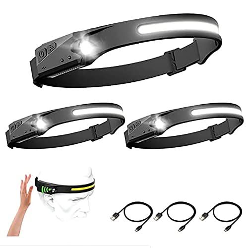 제네릭 Generic LED Motion Sensor Headlamp Rechargeable Head Lamp for Camping, Climbing, Hiking, Fishing, Night Reading, Running , 3 Packs