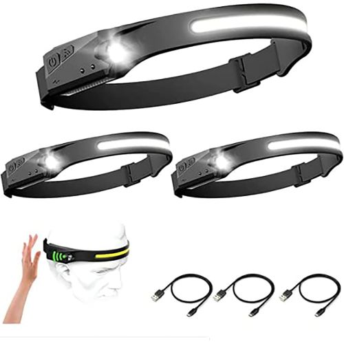 제네릭 Generic LED Motion Sensor Headlamp Rechargeable Head Lamp for Camping, Climbing, Hiking, Fishing, Night Reading, Running , 3 Packs