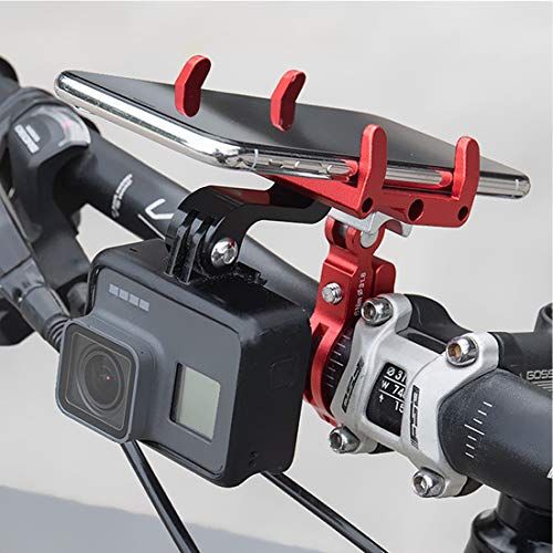 제네릭 Generic Brands Aluminum Bike Phone Mount Adjustable Motorcycle Bicycle Handlebar Phone Holder with Action Camera Mount Compatible with All Gopro Cameras Models, Fits for Phones from 4 to 6.5 inch