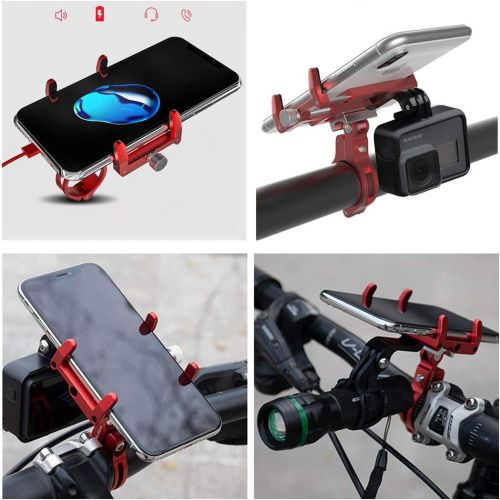 제네릭 Generic Brands Aluminum Bike Phone Mount Adjustable Motorcycle Bicycle Handlebar Phone Holder with Action Camera Mount Compatible with All Gopro Cameras Models, Fits for Phones from 4 to 6.5 inch