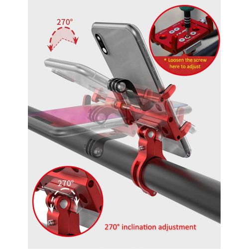 제네릭 Generic Brands Aluminum Bike Phone Mount Adjustable Motorcycle Bicycle Handlebar Phone Holder with Action Camera Mount Compatible with All Gopro Cameras Models, Fits for Phones from 4 to 6.5 inch