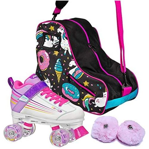 제네릭 Generic Pacer Comet Light-Up Skates, Donut/Unicorn Bag, Pink Pom Poms (Bundle 3-Items)