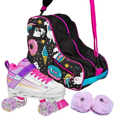 제네릭 Generic Pacer Comet Light-Up Skates, Donut/Unicorn Bag, Pink Pom Poms (Bundle 3-Items)
