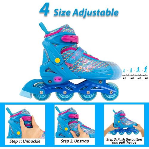 제네릭 Generic VyperX Adjustable Inline Skates for Kids and Young Adults Roller Skates with Light Up Wheels for Boys and GirlsProtective Gear Included