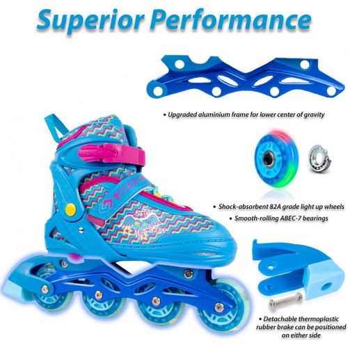 제네릭 Generic VyperX Adjustable Inline Skates for Kids and Young Adults Roller Skates with Light Up Wheels for Boys and GirlsProtective Gear Included