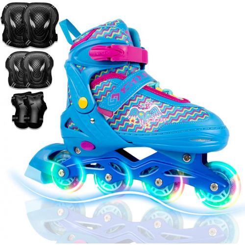 제네릭 Generic VyperX Adjustable Inline Skates for Kids and Young Adults Roller Skates with Light Up Wheels for Boys and GirlsProtective Gear Included