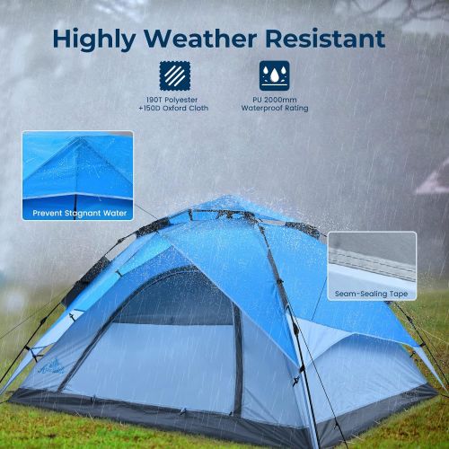 제네릭 Generic ArcadiVille Camping Pop up Tent 4 People, Waterproof and Windproof Family Tents for Camping, 2 in 1 for Outdoor & Travel, 60s Setup, Removable Rainfly, Ventilated Windows, Portable