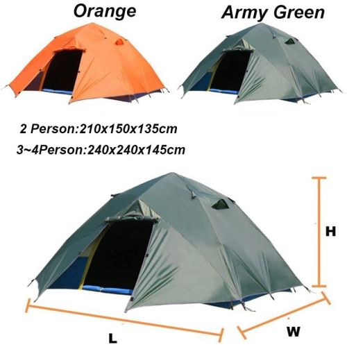 제네릭 Generic 2-4 Person Tents 2 Colors Double Layer Portable Lightweight Waterproof Travel Accessories(240x240x145cm,Orange)