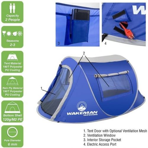 제네릭 Generic Pop-up Tent 2 Person Collection, Water Resistant Barrel Style Tent for Camping with Rain Fly and Carry Bag, Sunchaser 2-Person Tent by Wakeman Outdoors