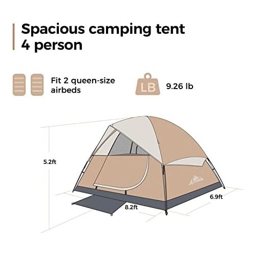 제네릭 Generic ArcadiVille Camping Tent 4/6 People, Waterproof and Windproof Family Tents for Camping, Outdoor & Travel, Easy Setup Removable Rainfly, Ventilated Windows, Portable with Carry Bag