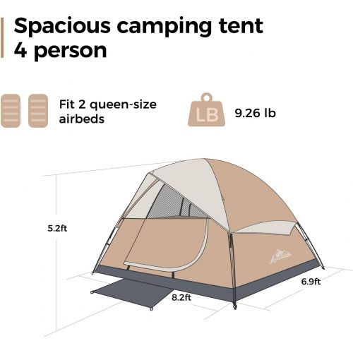 제네릭 Generic ArcadiVille Camping Tent 4/6 People, Waterproof and Windproof Family Tents for Camping, Outdoor & Travel, Easy Setup Removable Rainfly, Ventilated Windows, Portable with Carry Bag
