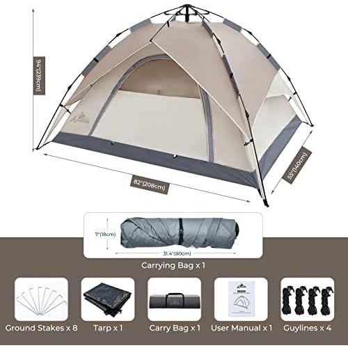 제네릭 Generic ArcadiVille Camping Pop up Tent 4 People, Waterproof and Windproof Family Tents for Camping, 2 in 1 for Outdoor & Travel, 60s Setup, Removable Rainfly, Ventilated Windows, Portable