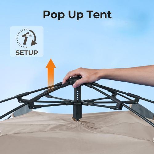 제네릭 Generic ArcadiVille Camping Pop up Tent 4 People, Waterproof and Windproof Family Tents for Camping, 2 in 1 for Outdoor & Travel, 60s Setup, Removable Rainfly, Ventilated Windows, Portable