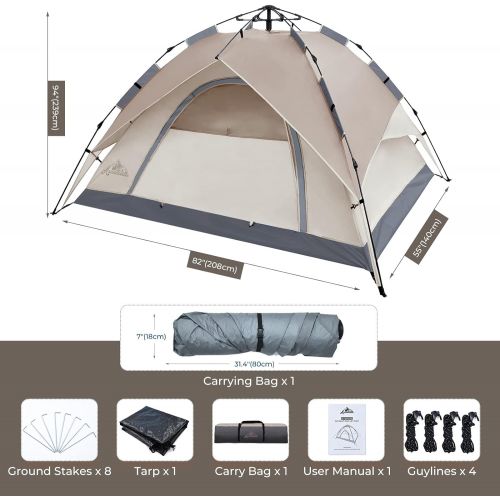 제네릭 Generic ArcadiVille Camping Pop up Tent 4 People, Waterproof and Windproof Family Tents for Camping, 2 in 1 for Outdoor & Travel, 60s Setup, Removable Rainfly, Ventilated Windows, Portable